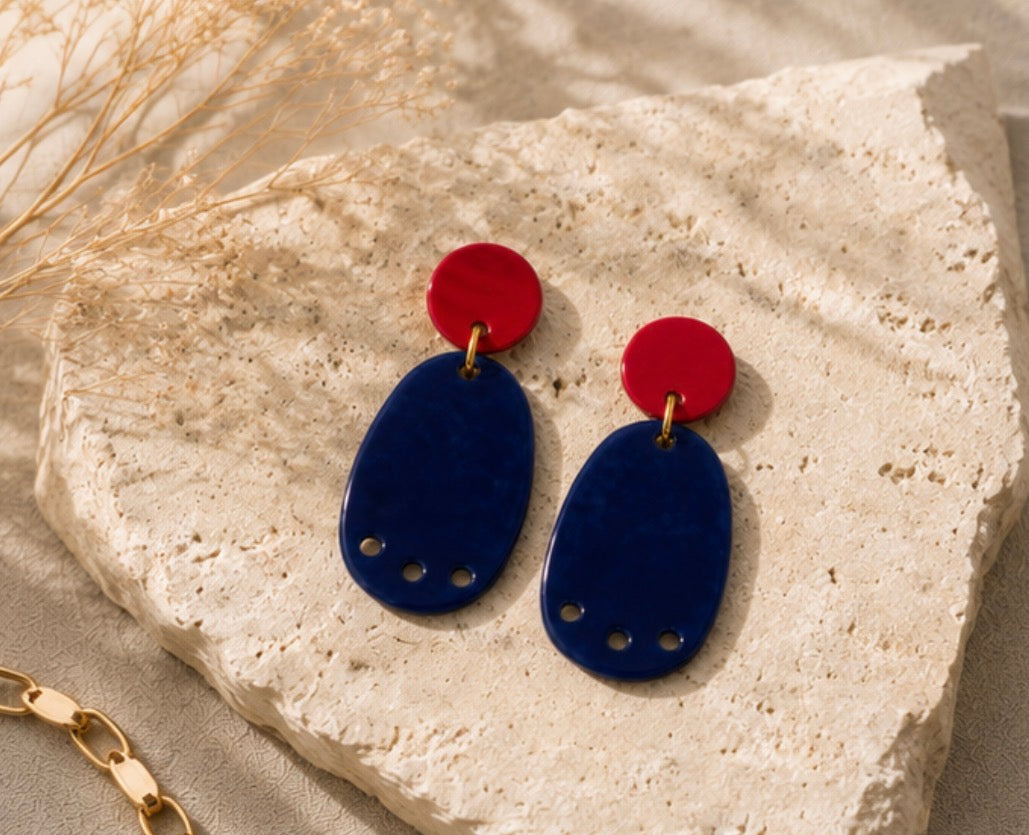 Handmade Ceramic Red and Blue Statement Earrings 14/20 Gold-Filled Findings