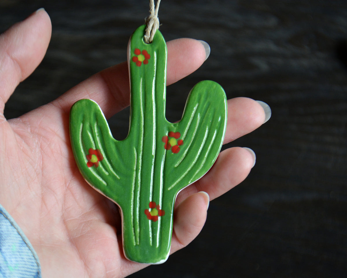Ceramic Cactus Lover Christmas Ornament - Desert Christmas Tree Decor
