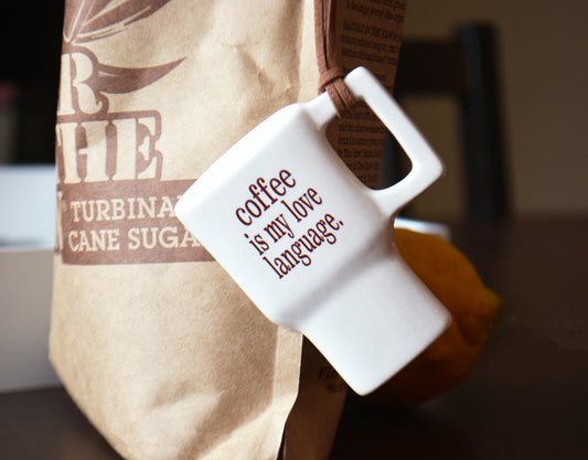 Ceramic Travel Coffee Mug Ornament - Coffee Is My Love Language