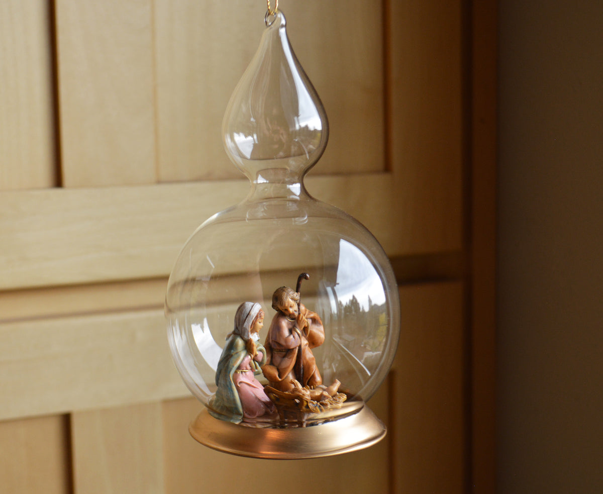 Vintage Fontanini Nativity Holy Family Glass Teardrop Christmas Ornament by Roman