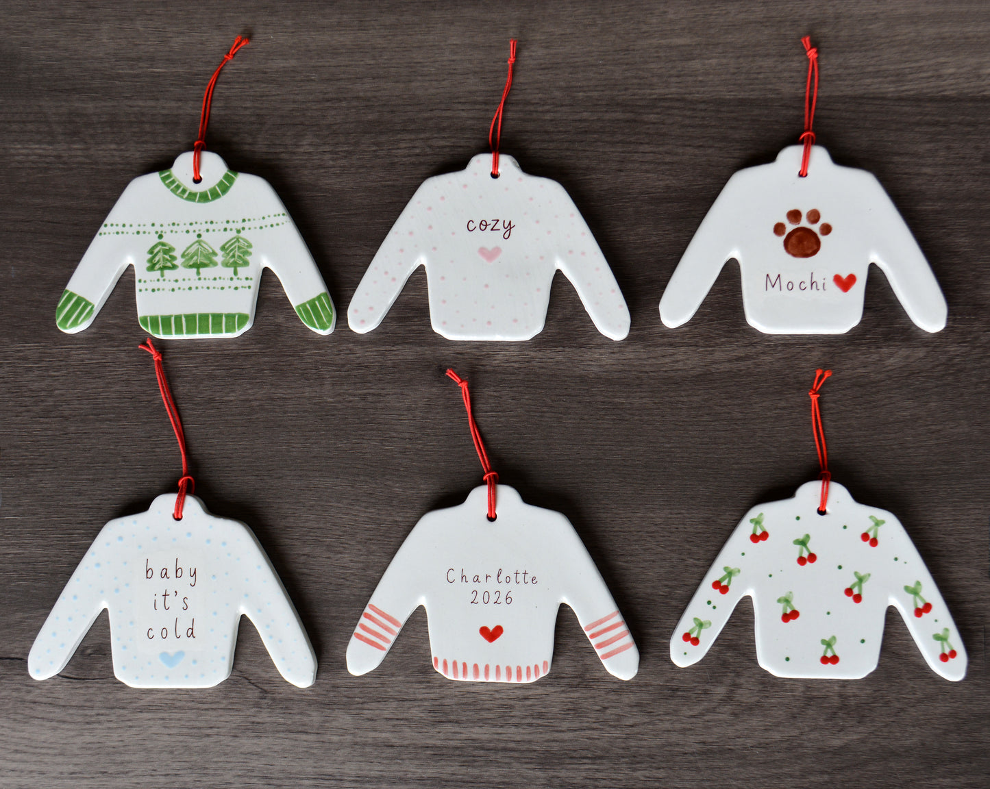 Personalized Ceramic Sweater Ornament - Custom Ugly Christmas Sweater Ornament - Handmade Holiday Keepsake Gift