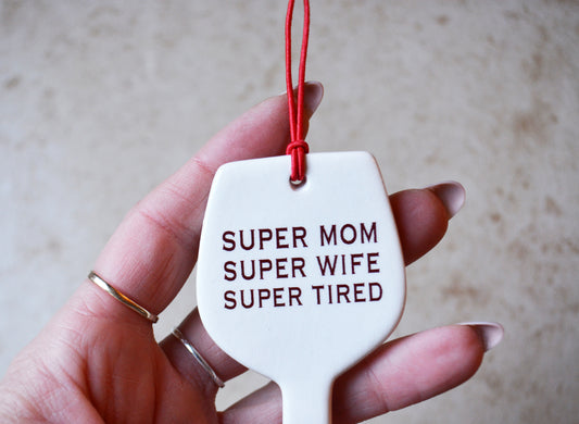 Ceramic Wine Glass Shaped Ornament - Unique Wine Lover Foodie Gift
