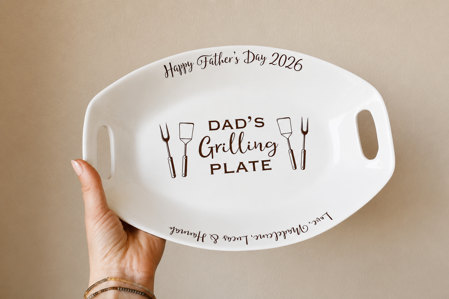 Personalized Father's Day BBQ Platter with Handles - Custom Dad Gift