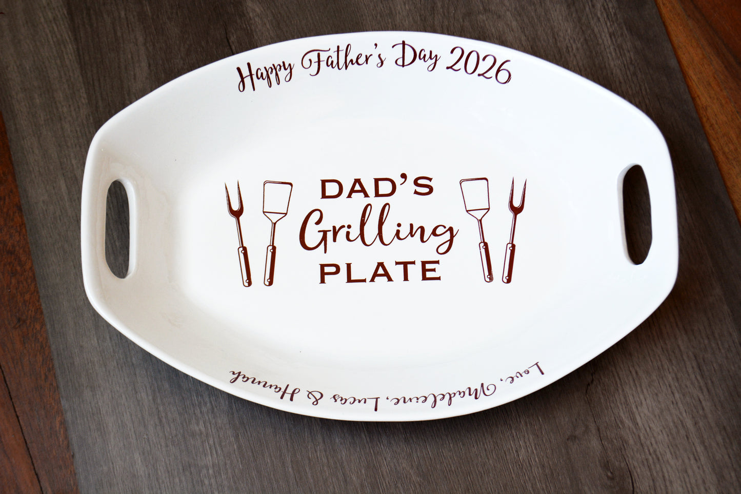 Personalized Father's Day BBQ Platter with Handles - Custom Dad Gift