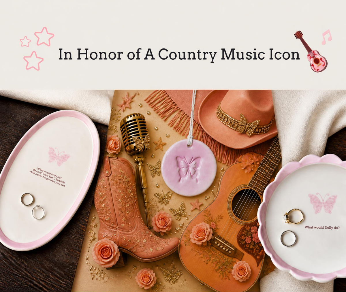 Nashville Inspired Butterfly Gift Tags, Rustic Pink Western Ceramic Gift Tag