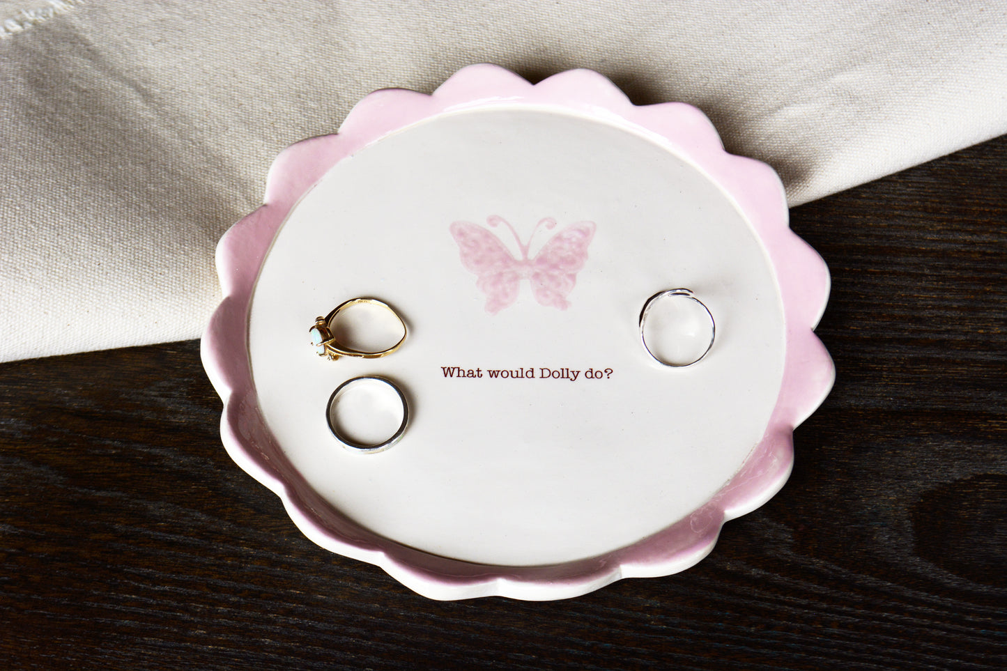 Personalized Inspirational Butterfly Quote Dish - Handmade Ceramic Nashville Inspired Catchall Dish, Rustic Pink
