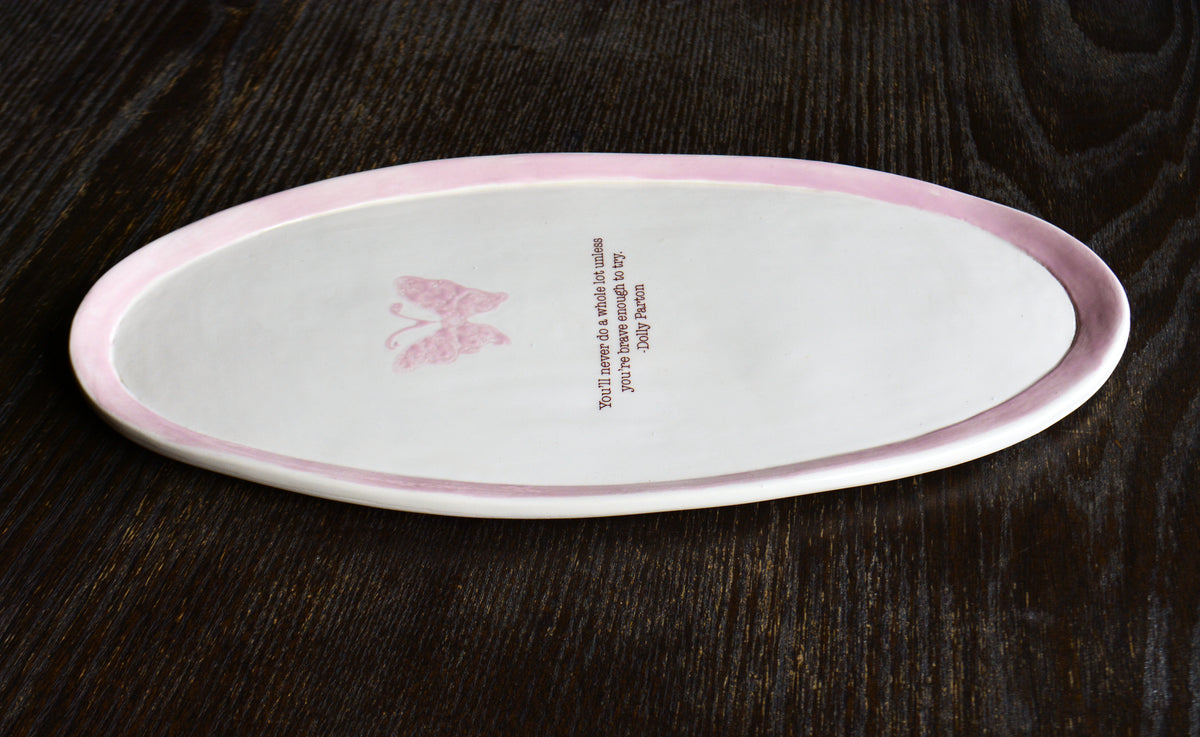 Personalized Inspirational Butterfly Quote Dish - Handmade Ceramic Nashville Inspired Catchall Dish, Rustic Pink