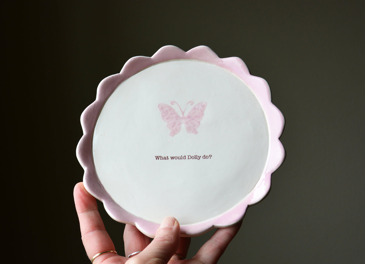 Personalized Inspirational Butterfly Quote Dish - Handmade Ceramic Nashville Inspired Catchall Dish, Rustic Pink