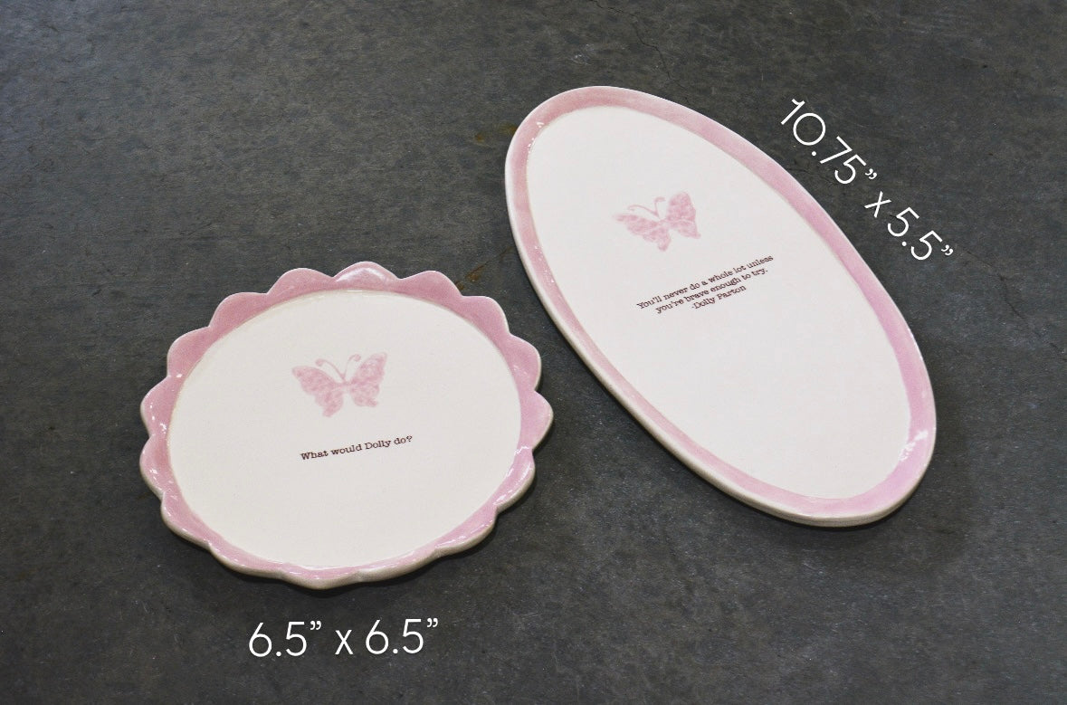 Personalized Inspirational Butterfly Quote Dish - Handmade Ceramic Nashville Inspired Catchall Dish, Rustic Pink
