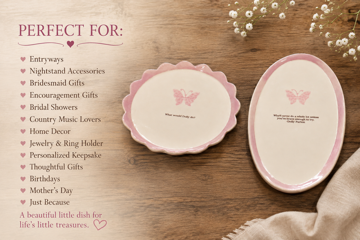 Personalized Inspirational Butterfly Quote Dish - Handmade Ceramic Nashville Inspired Catchall Dish, Rustic Pink