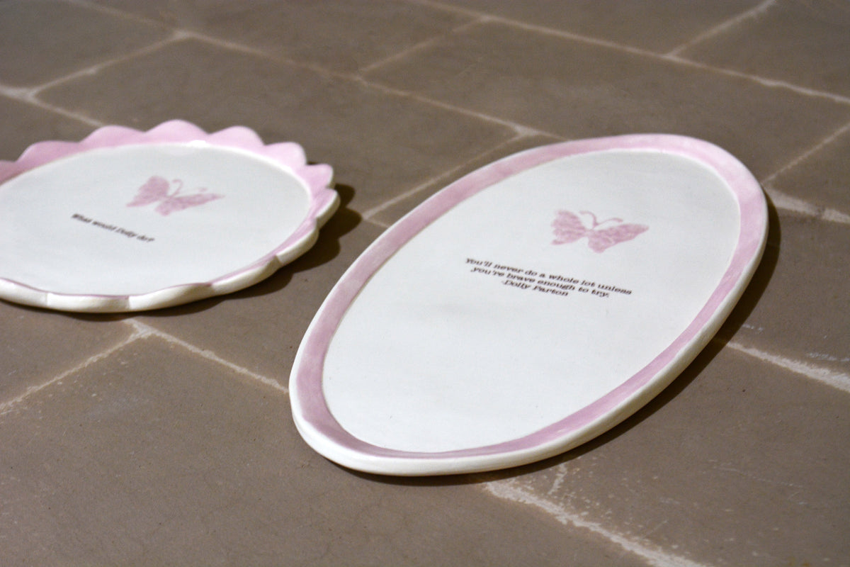 Personalized Inspirational Butterfly Quote Dish - Handmade Ceramic Nashville Inspired Catchall Dish, Rustic Pink