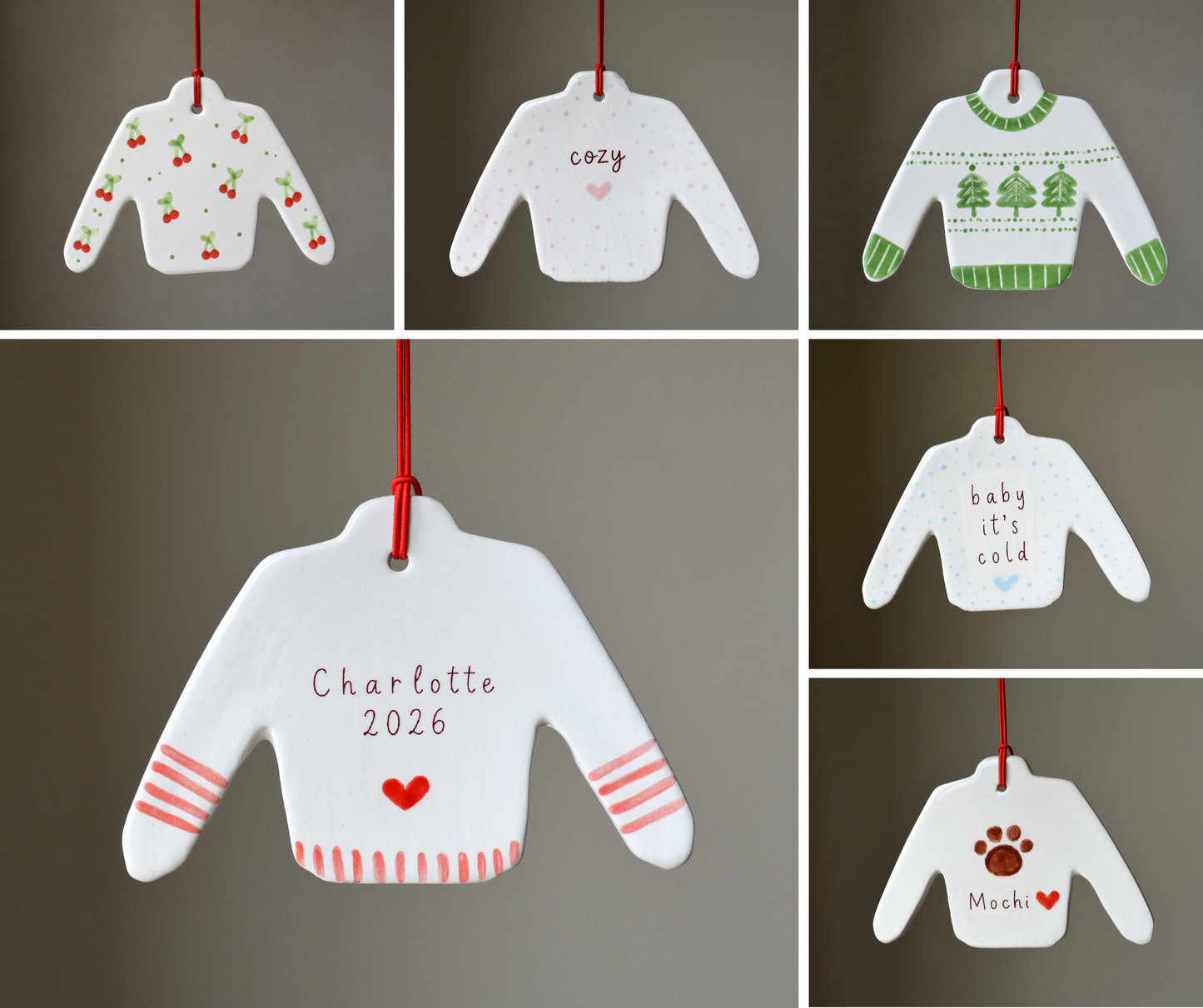 Personalized Ceramic Sweater Ornament - Custom Ugly Christmas Sweater Ornament - Handmade Holiday Keepsake Gift