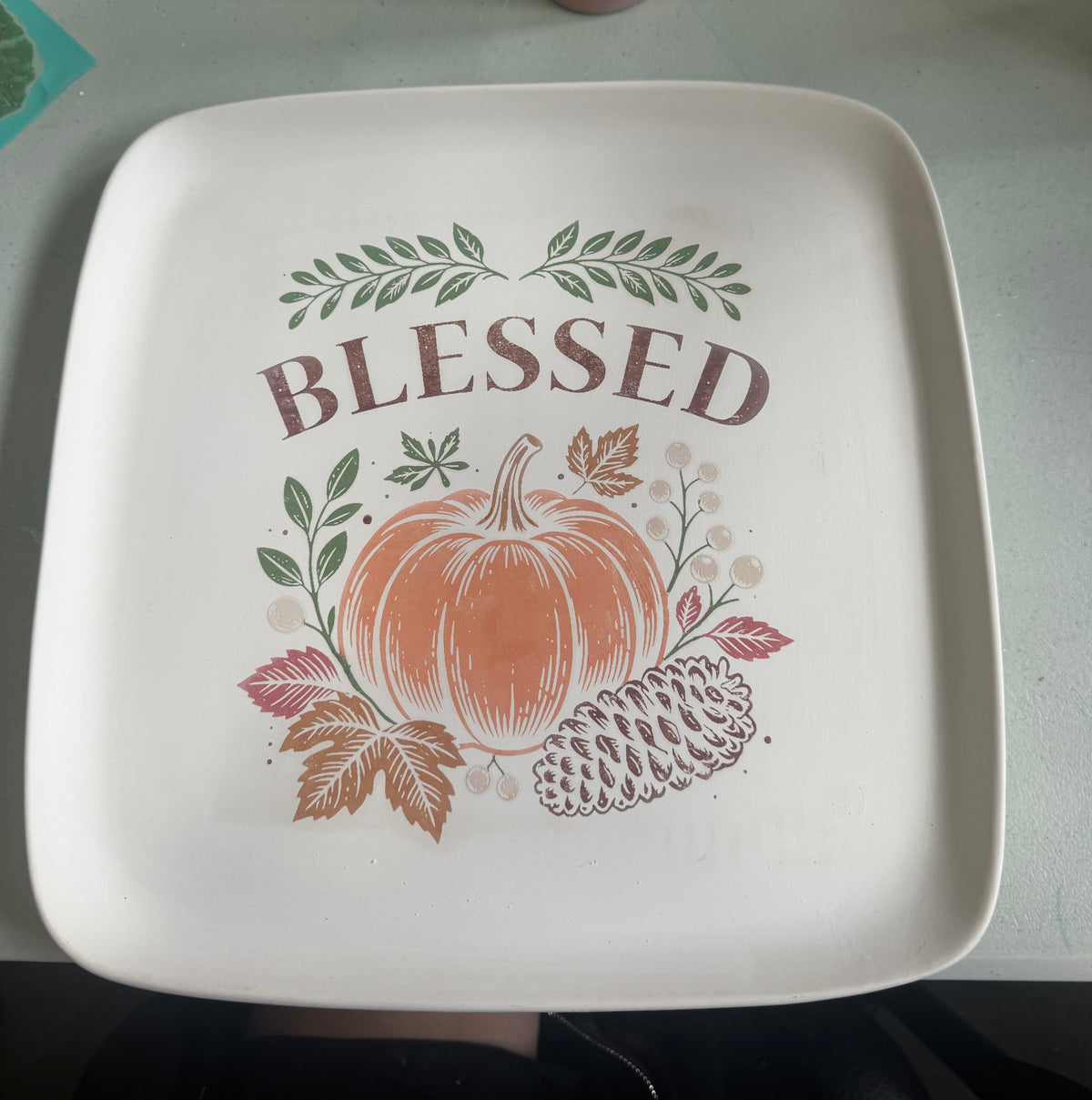 11.25" Ceramic Blessed Fall Themed Platter - Custom Order
