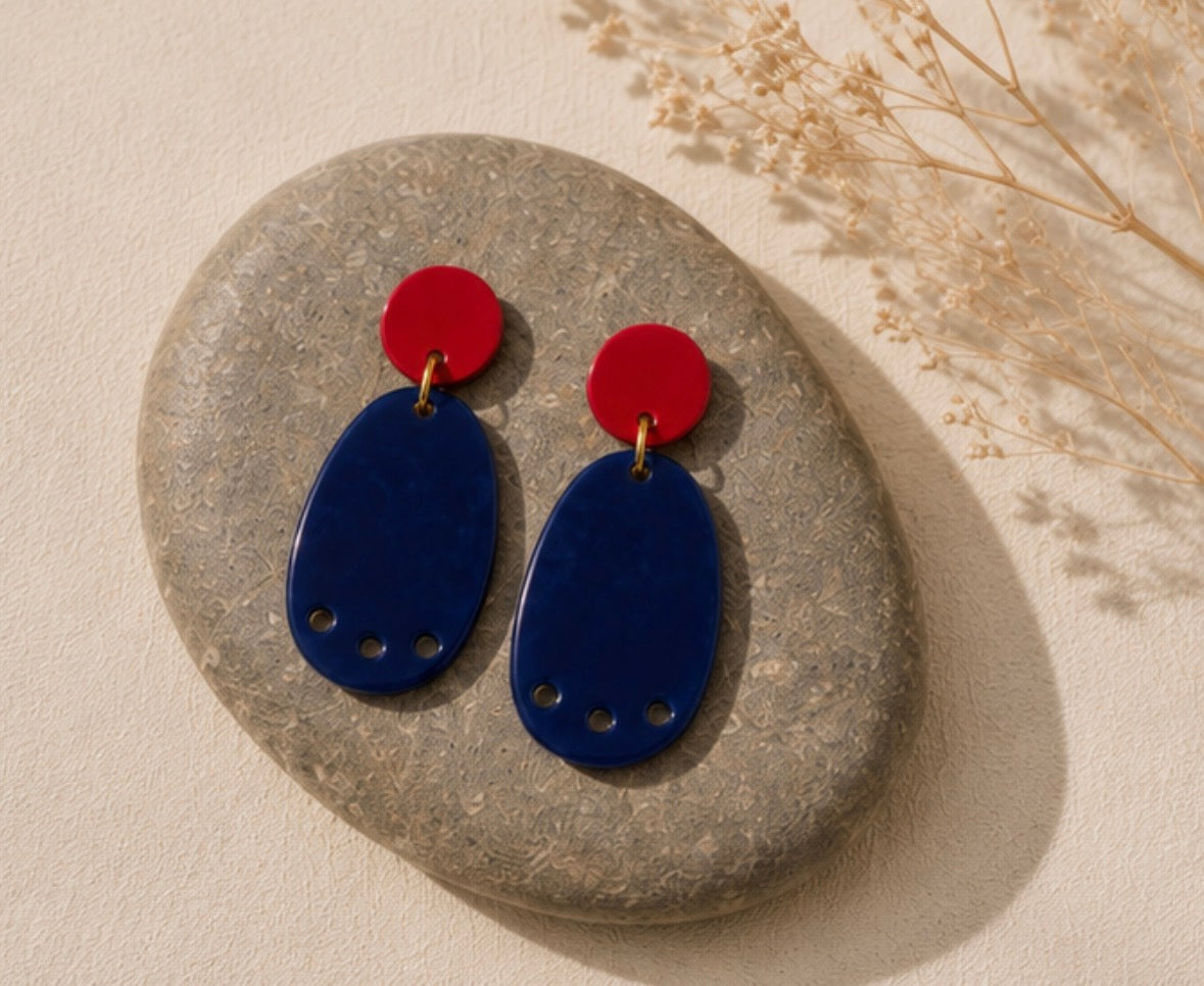 Handmade Ceramic Red and Blue Statement Earrings 14/20 Gold-Filled Findings