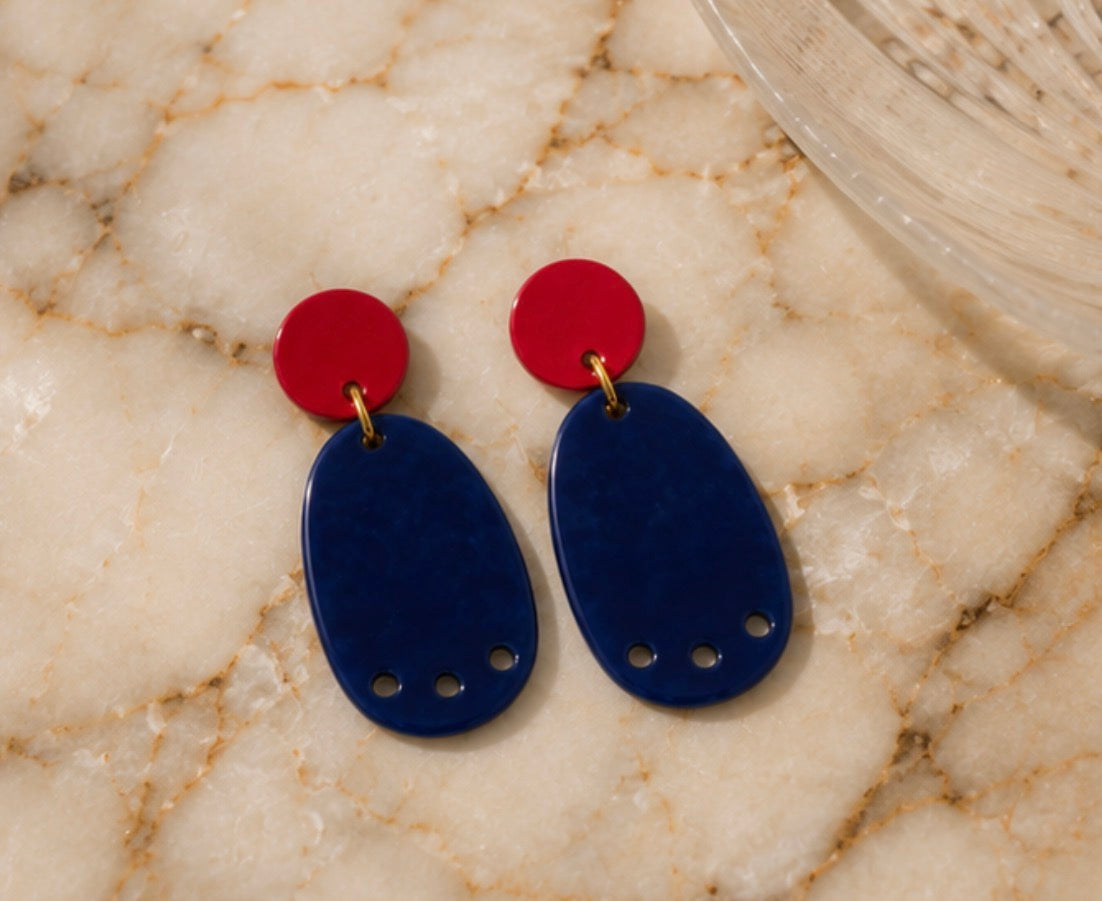 Handmade Ceramic Red and Blue Statement Earrings 14/20 Gold-Filled Findings