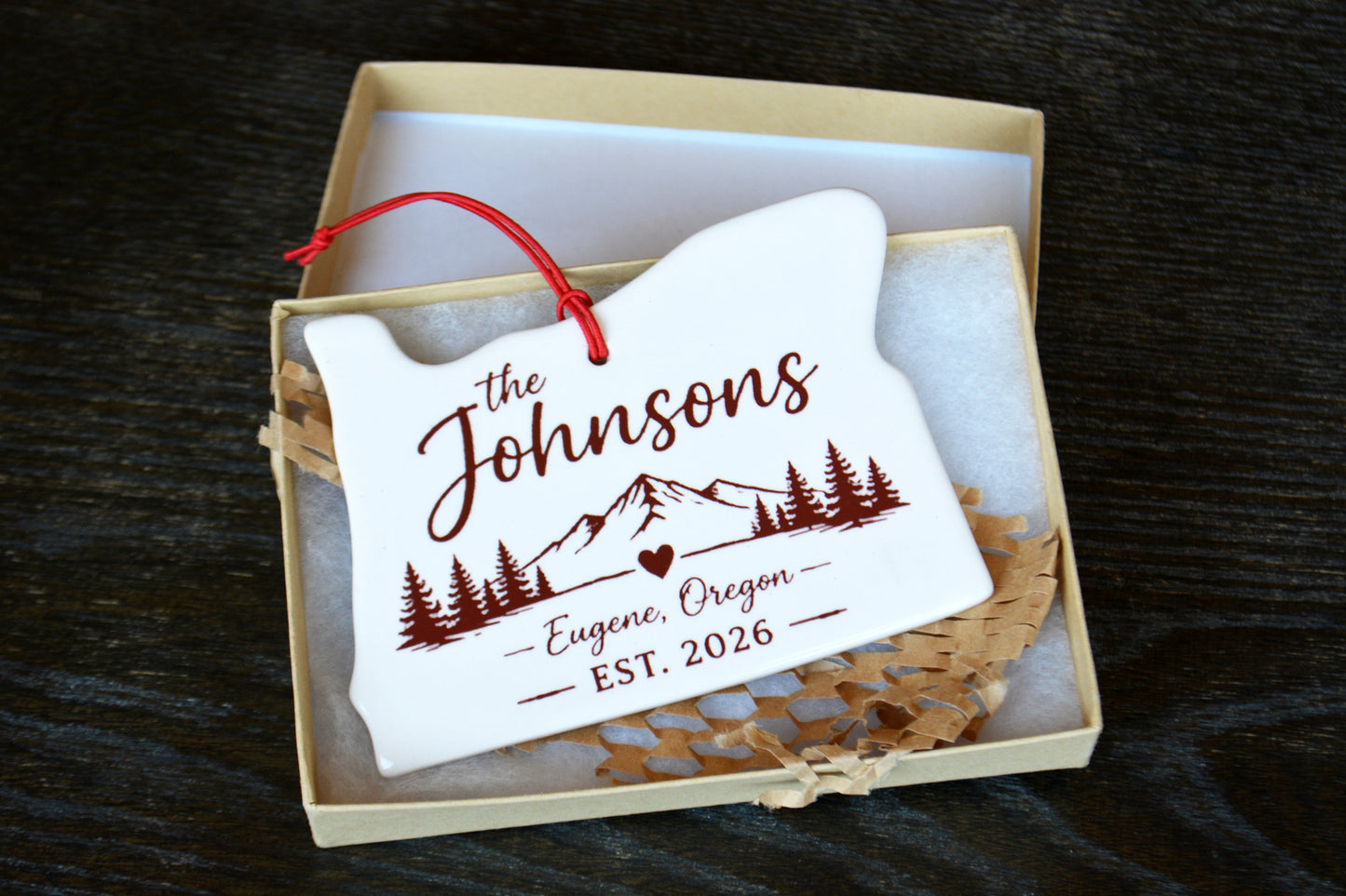 Personalized Oregon Christmas Ornament, Handmade Ceramic State Keepsake, Realtor Wedding Engagement New Home Gift