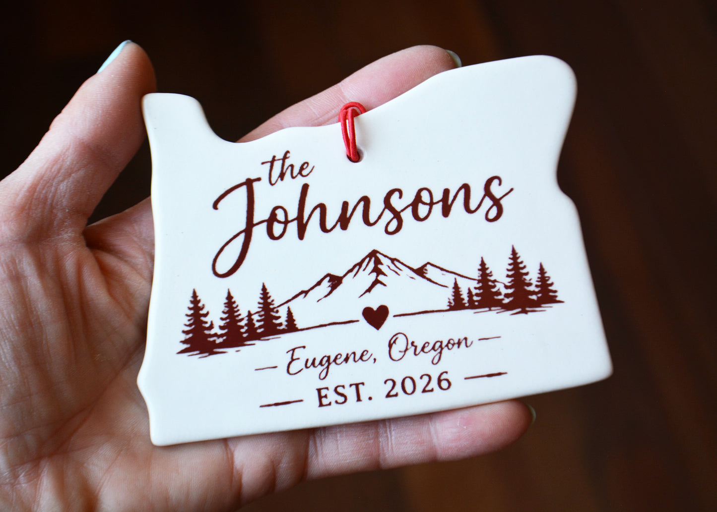 Personalized Oregon Christmas Ornament, Handmade Ceramic State Keepsake, Realtor Wedding Engagement New Home Gift