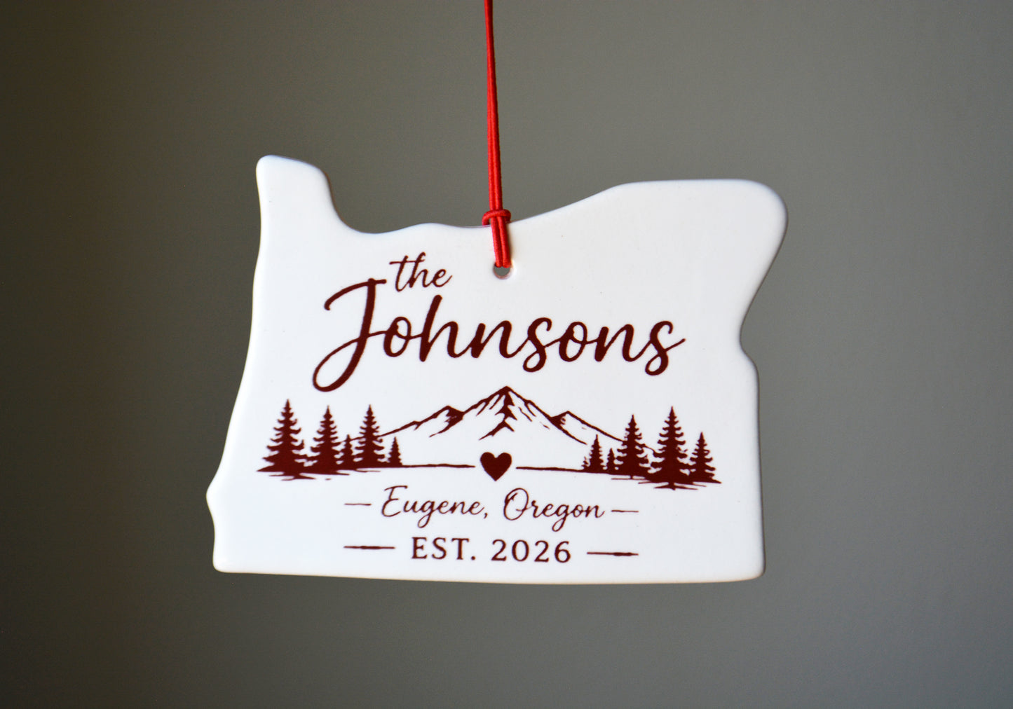 Personalized Oregon Christmas Ornament, Handmade Ceramic State Keepsake, Realtor Wedding Engagement New Home Gift