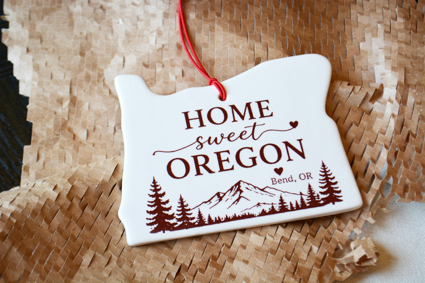 Personalized Oregon Christmas Ornament, Handmade Ceramic State Keepsake, Realtor Wedding Engagement New Home Gift