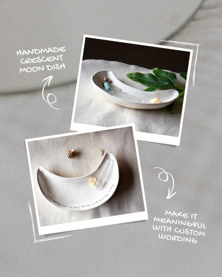 Personalized Handmade Ceramic Crescent Moon Bowl with Custom Text