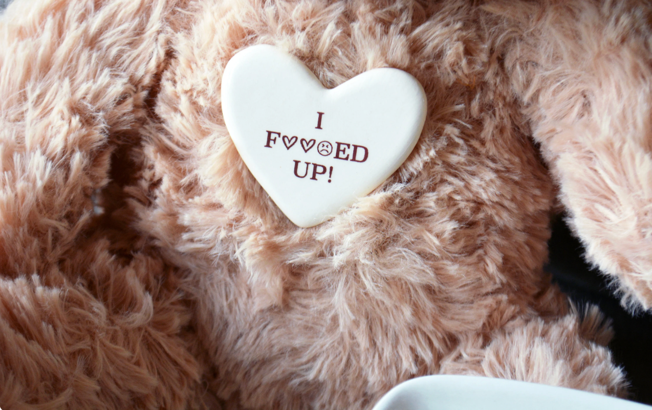 Personalized Apology Gift Set - Plush Teddy Bear with I F*ed Up Ceramic Heart Pin and Custom Keepsake Dish