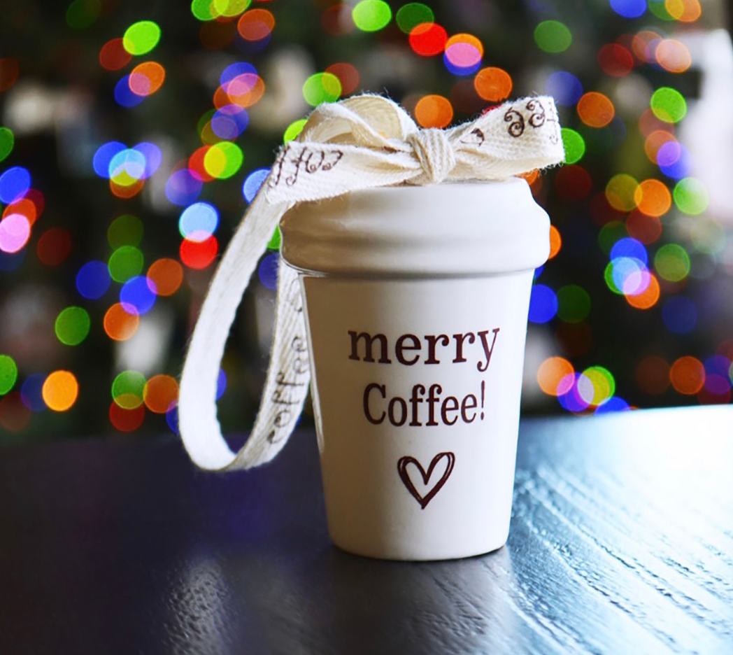 Personalized Coffee Cup Ornament - Merry Christmas Coffee Lover Gift