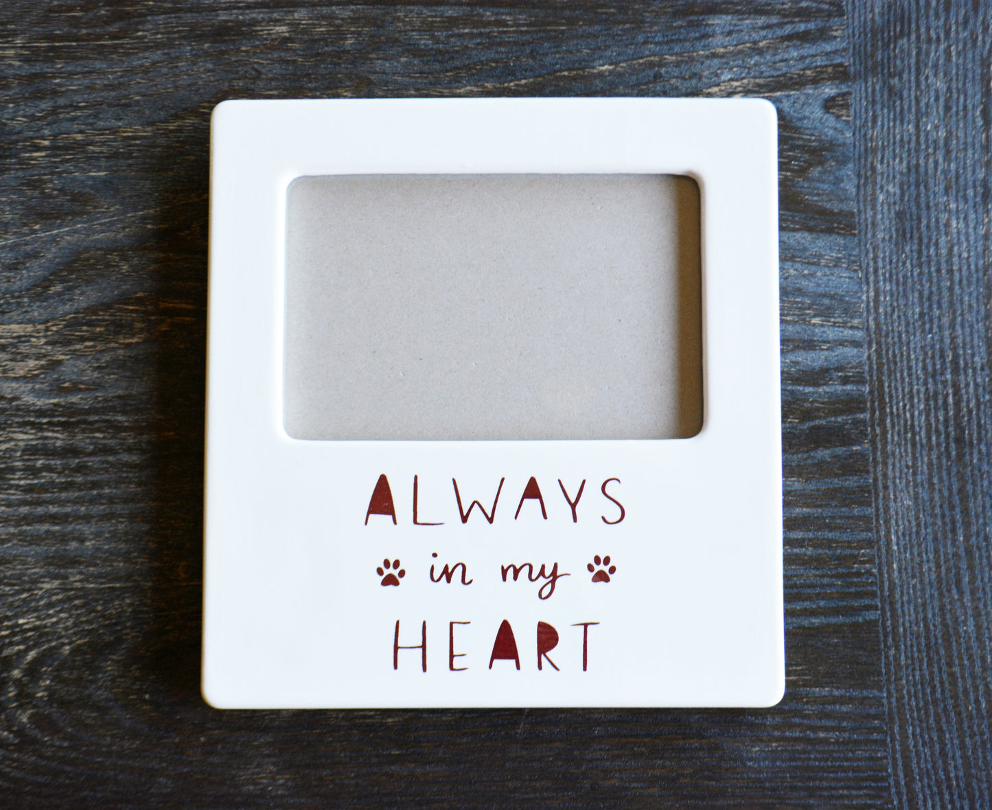 Personalized White Ceramic Pet Picture Frame - Dog or Cat Memorial Photo Keepsake - Always In My Heart