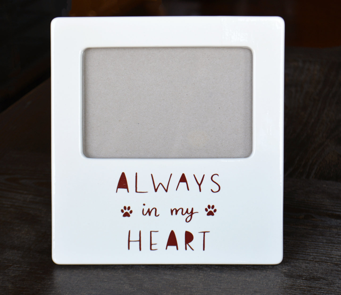 Personalized White Ceramic Pet Picture Frame - Dog or Cat Memorial Photo Keepsake - Always In My Heart