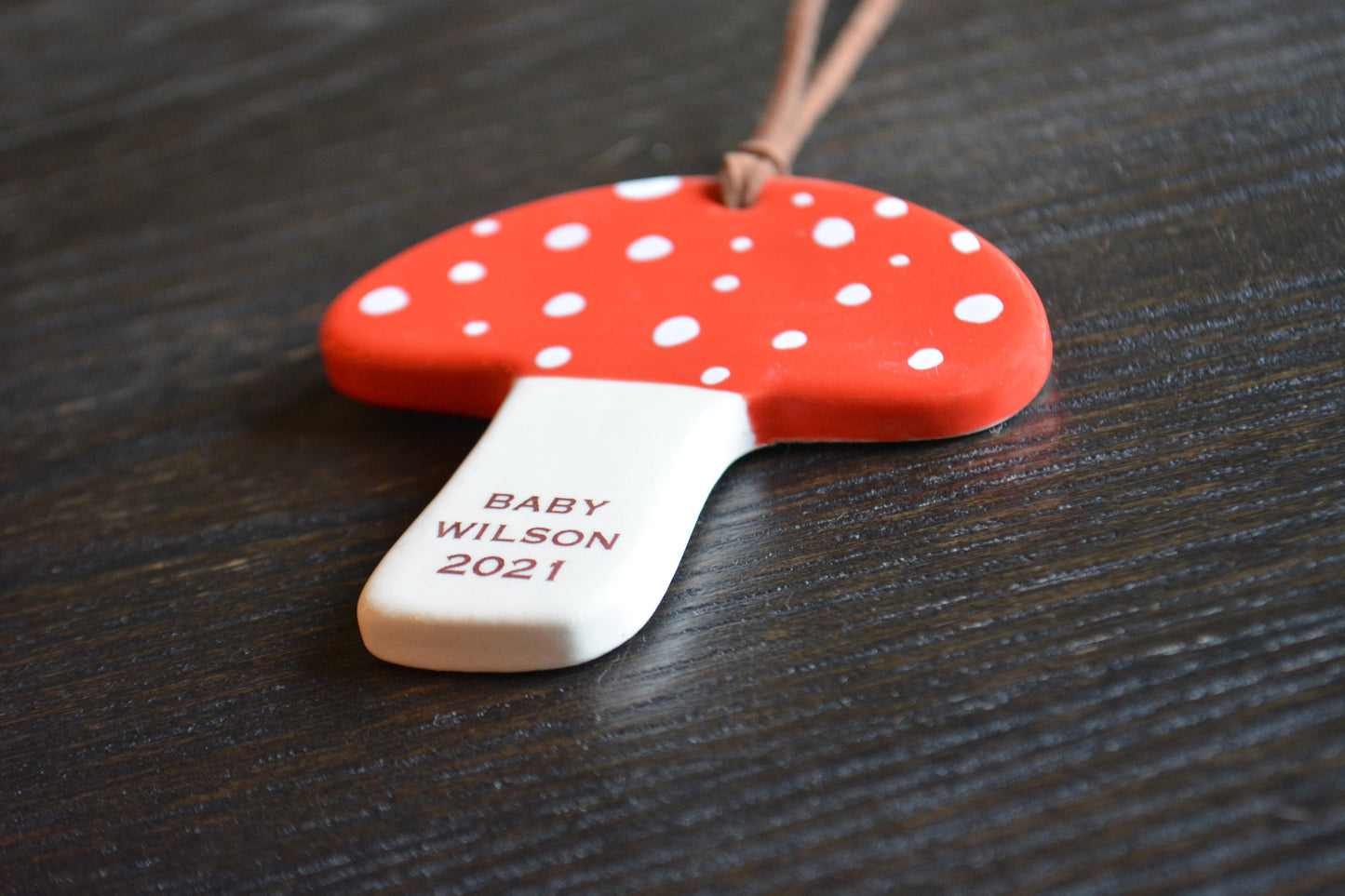 Ceramic Handmade Shiitake Mushroom Ornament Personalized with Baby Name - New Baby Boy or Girl Gift