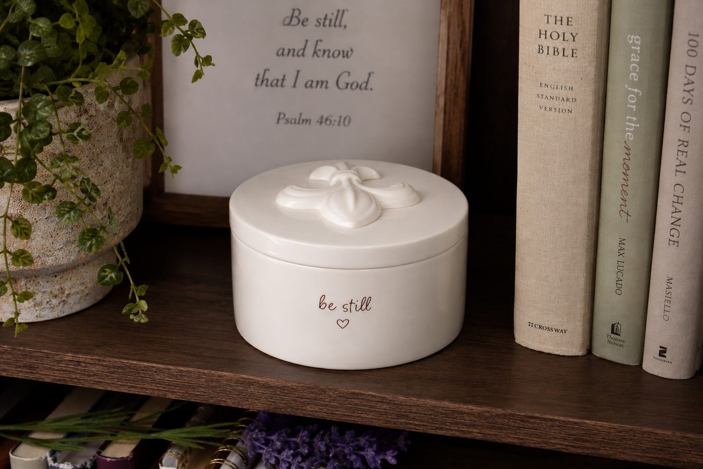 Ceramic Prayer Box with Scripture - Be Still Christian Gift - Bible Verse Encouragement Gift
