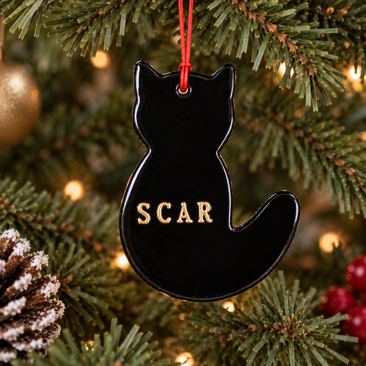Personalized Black Cat Christmas Ornament - Custom Cat Lover Gift