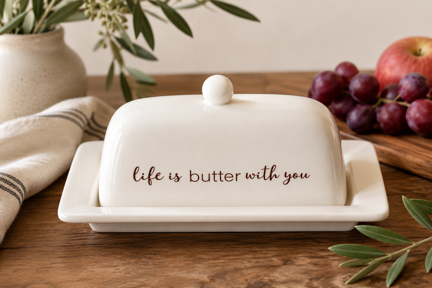 Personalized Ceramic Covered Butter Dish - Life Is Butter With You Wedding or Anniversary Gift