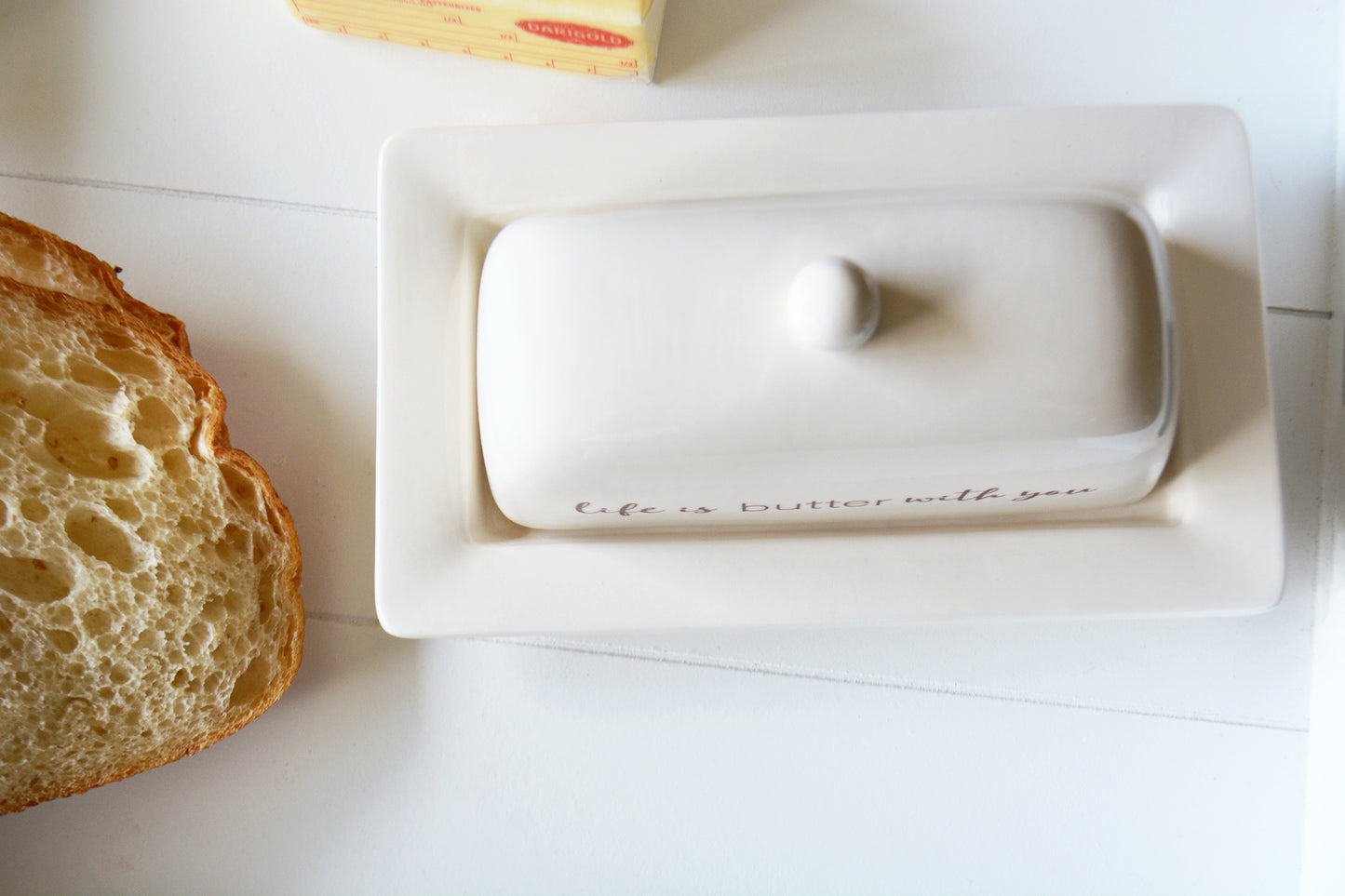 Personalized Ceramic Covered Butter Dish - Life Is Butter With You Wedding or Anniversary Gift