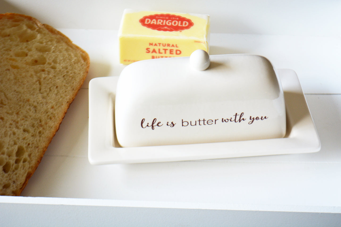 Personalized Ceramic Covered Butter Dish - Life Is Butter With You Wedding or Anniversary Gift