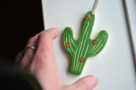 Ceramic Cactus Lover Christmas Ornament - Desert Christmas Tree Decor
