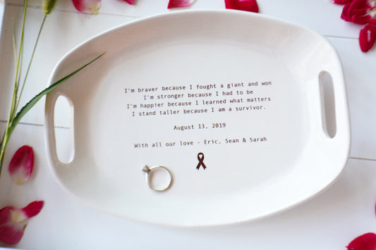 Personalized Cancer Survivor Trinket Dish - Chemotherapy Cancer Recovery Encouragement Gift for Friend, Remission Keepsake
