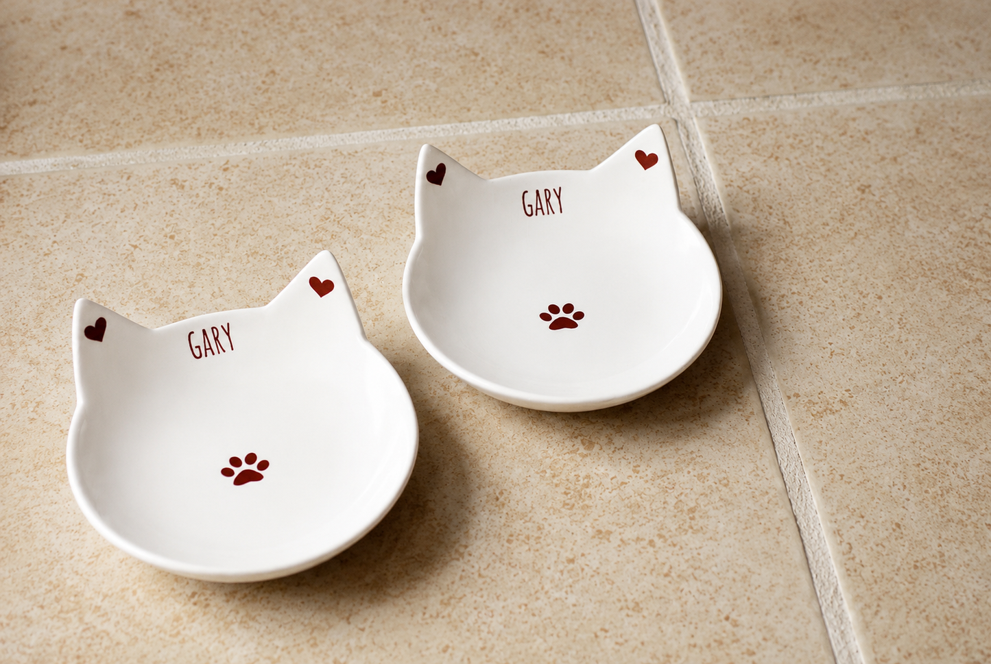 Personalized Cute Ceramic Cat Feeding Dish with Ears - Non Toxic Food Safe Whisker Friendly
