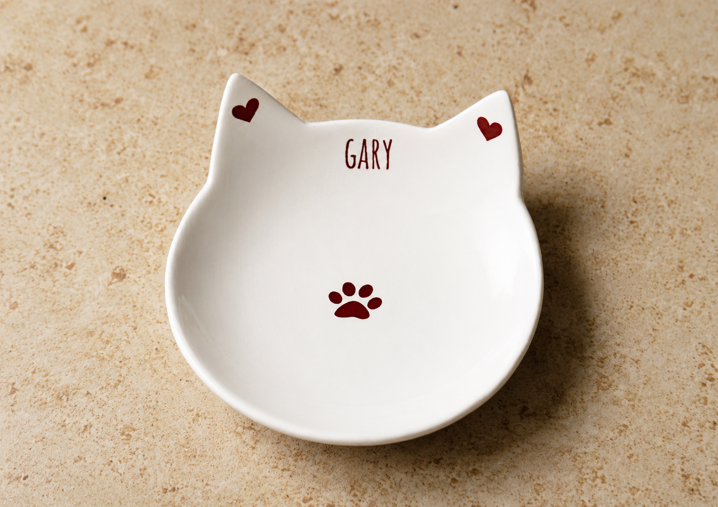 Personalized Cute Ceramic Cat Feeding Dish with Ears - Non Toxic Food Safe Whisker Friendly