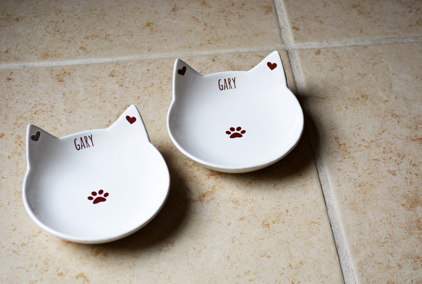 Personalized Cute Ceramic Cat Feeding Dish with Ears - Non Toxic Food Safe Whisker Friendly