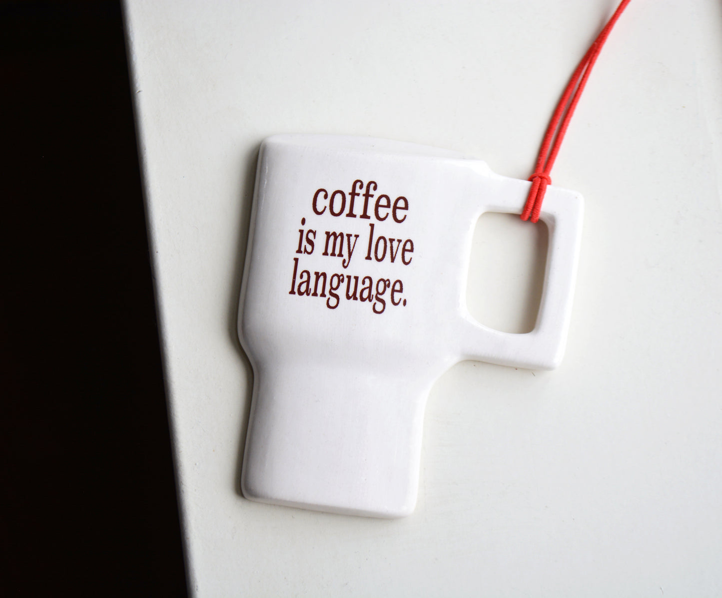 Ceramic Travel Coffee Mug Ornament - Coffee Is My Love Language