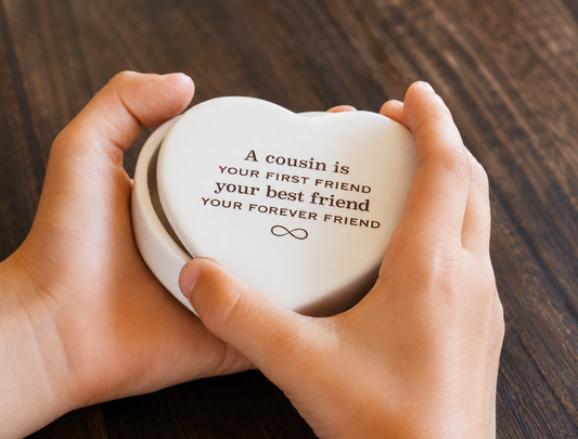 Unique Cousin Heart Keepsake Box - Personalized Wedding or Birthday Gift