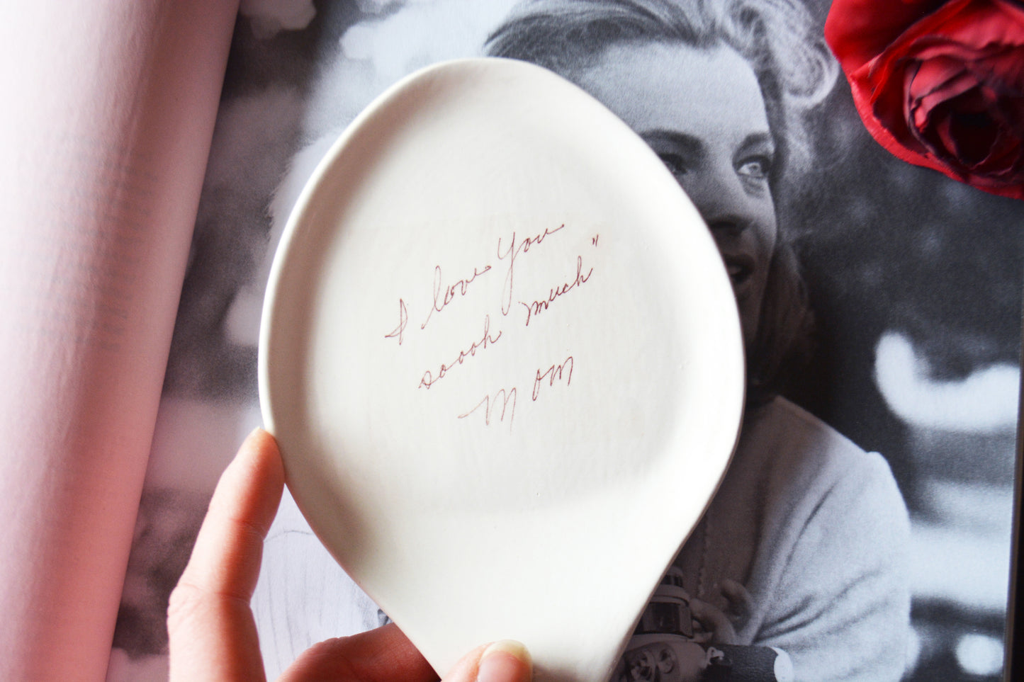 Personalized Ceramic Spoon Rest with Custom Handwritten Message