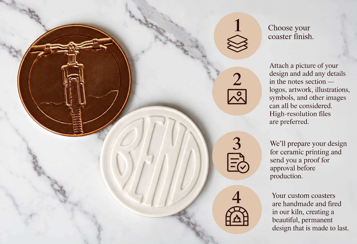 Personalized Ceramic Coasters - Design Your Own Custom Logo or Artwork - Handmade Coaster Set