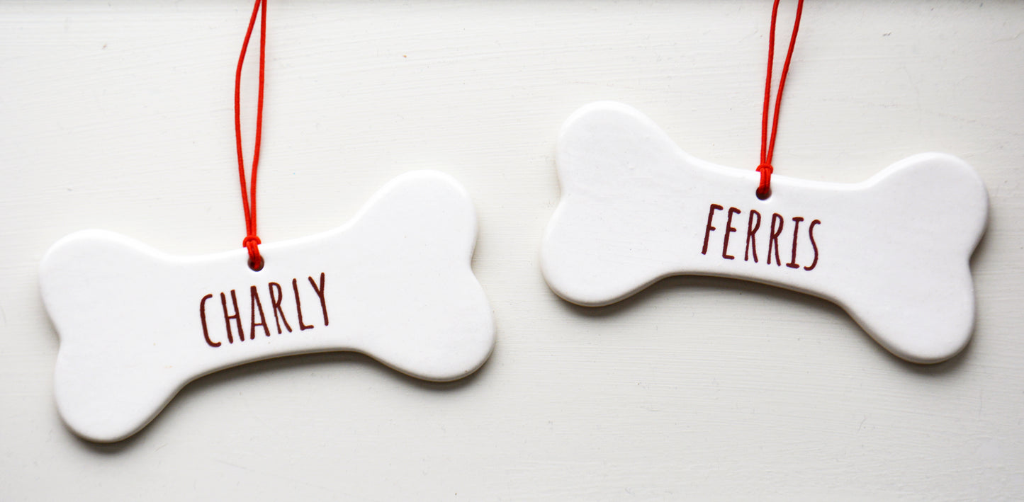 Personalized Ceramic Dog Bone Ornament with Custom Pet Name