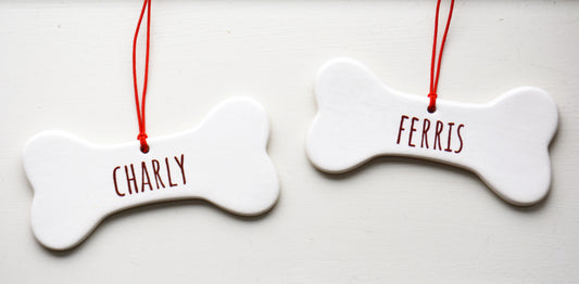 Personalized Ceramic Dog Bone Ornament with Custom Pet Name