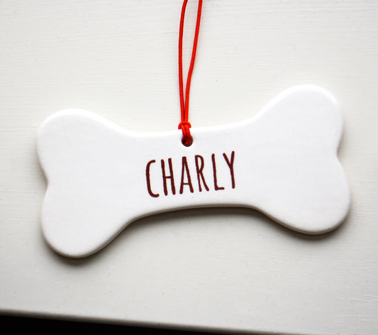 Personalized Ceramic Dog Bone Ornament with Custom Pet Name