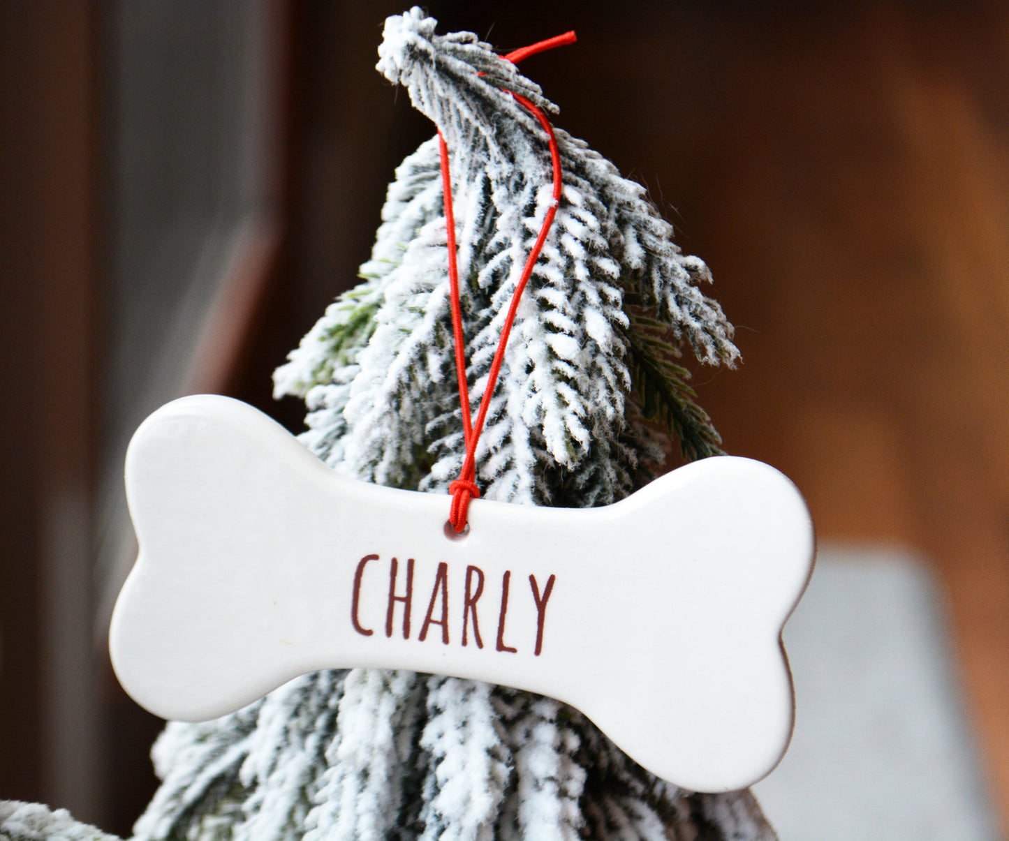 Personalized Ceramic Dog Bone Ornament with Custom Pet Name