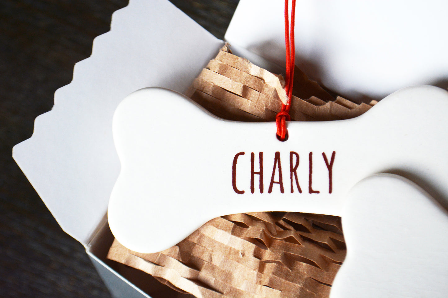 Personalized Ceramic Dog Bone Ornament with Custom Pet Name