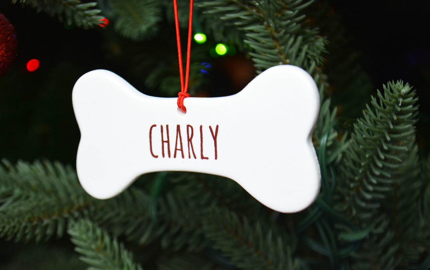 Personalized Ceramic Dog Bone Ornament with Custom Pet Name