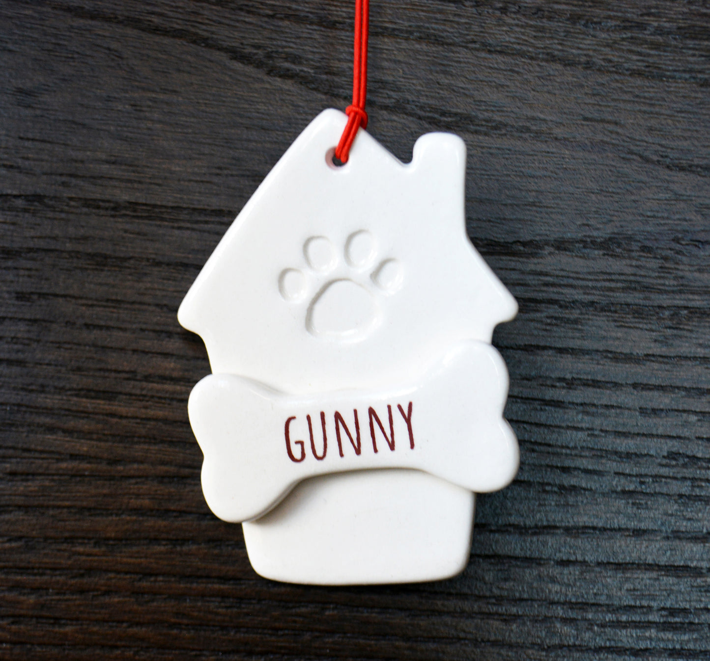 Personalized Dog House Ornament with Dog Bone and Pet Name
